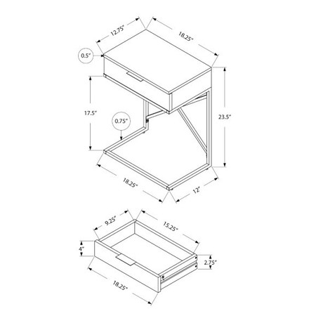 Monarch Specialties Accent Table - 24"H / Grey / Chrome Metal I 3474